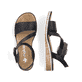 Schwarze Rieker Keilsandaletten V3660-02 mit trendigen Schnalle. Schuh von oben, liegend.