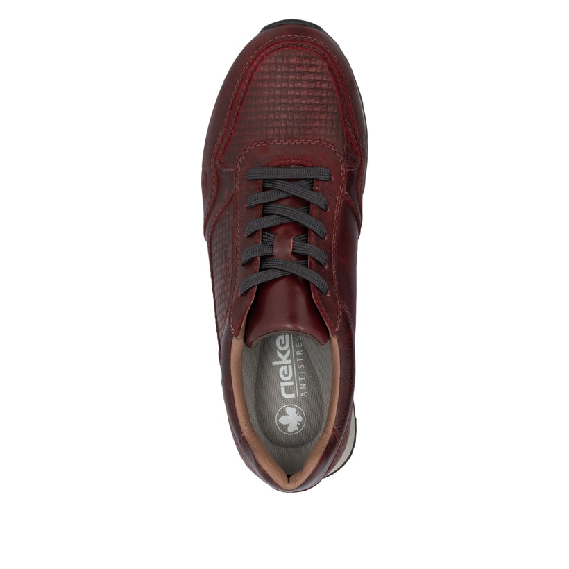 Rote Rieker Herren Sneaker Low U0311-35 aus Glattleder mit einer Schnürung. Schuh von oben.