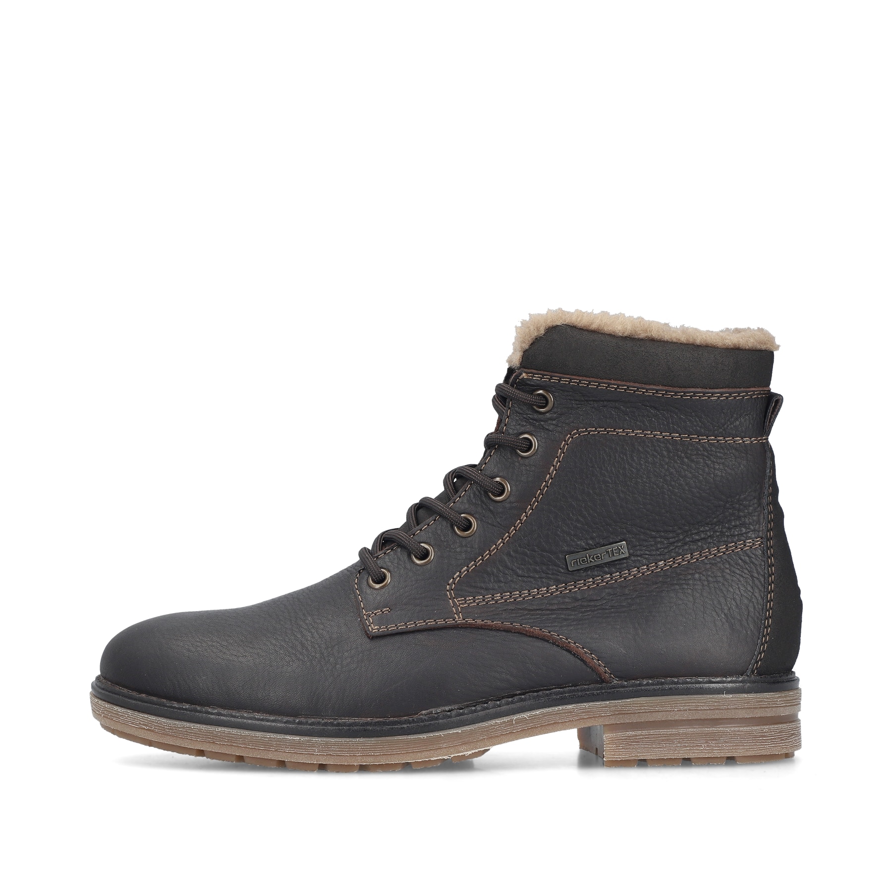 Dunkelbraune Rieker Herren Schnürstiefel 33420-25 aus Glattleder. Schuh Außenseite.