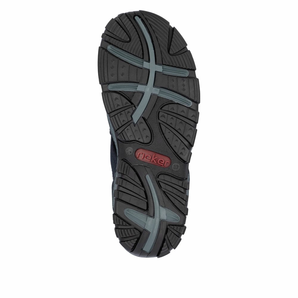 Blaue vegane Rieker Damen Trekkingsandalen 68895-14 mit Ready2GO Slip-in Feature. Schuh Laufsohle.