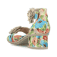 Mehrfarbige Rieker Riemchensandaletten 64958-90 mit dekorativer Blume. Schuh von hinten.