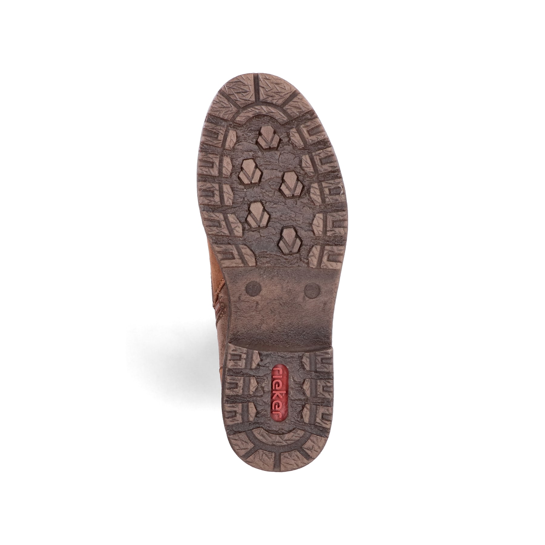 Dunkelbraune Rieker Damen Hochschaftstiefel 94732-25 mit einem Reißverschluss. Schuh Laufsohle.