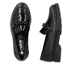 Tiefschwarze Rieker Damen Loafer 45561-01 mit Kettenelement. Schuh von oben, liegend.