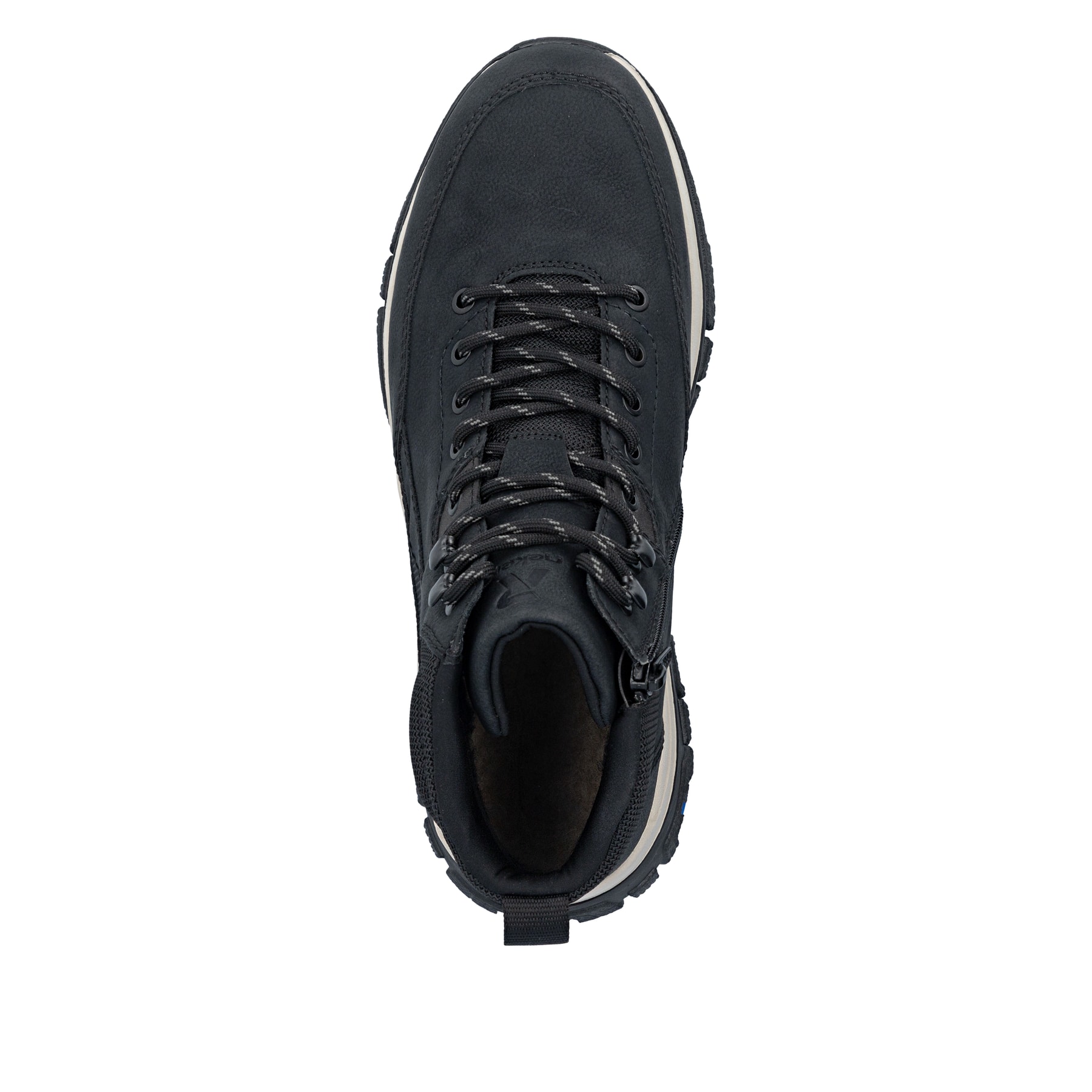 Schwarze Rieker Herren Schnürstiefel B9501-00 mit dem umdrehbaren Glacier Grip. Schuh von oben.