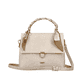 Sac à main Rieker H1605-60 beige avec bande décorative sur l'anse et fermeture éclair. Face avant.