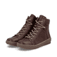 Dunkelbraune Rieker Damen Schnürstiefel N0730-22 mit einem Reißverschluss. Schuhpaar seitlich schräg.