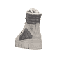 Graue Rieker Damen Schnürstiefel Z8904-40 mit einem Reißverschluss. Schuh von hinten.