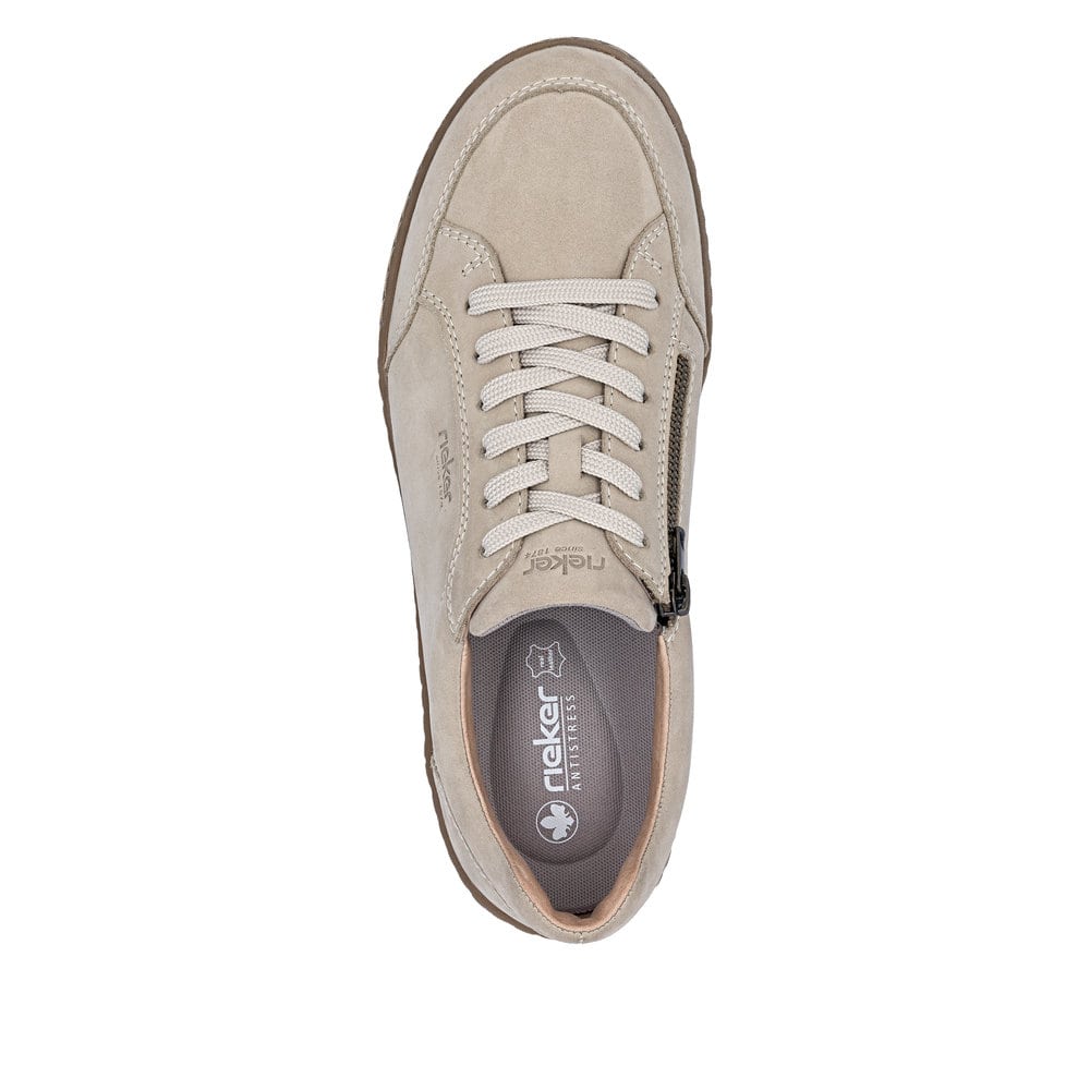 Beige Rieker Herren Schnürschuhe 08300-62 aus Rauleder, Barfußschuhe. Schuh von oben.