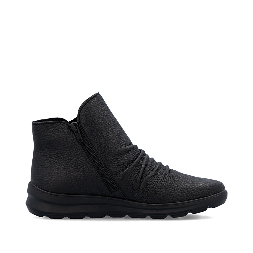 Schwarze Rieker Damen Kurzstiefel Z0056-00 aus Glattleder. Schuh Innenseite.