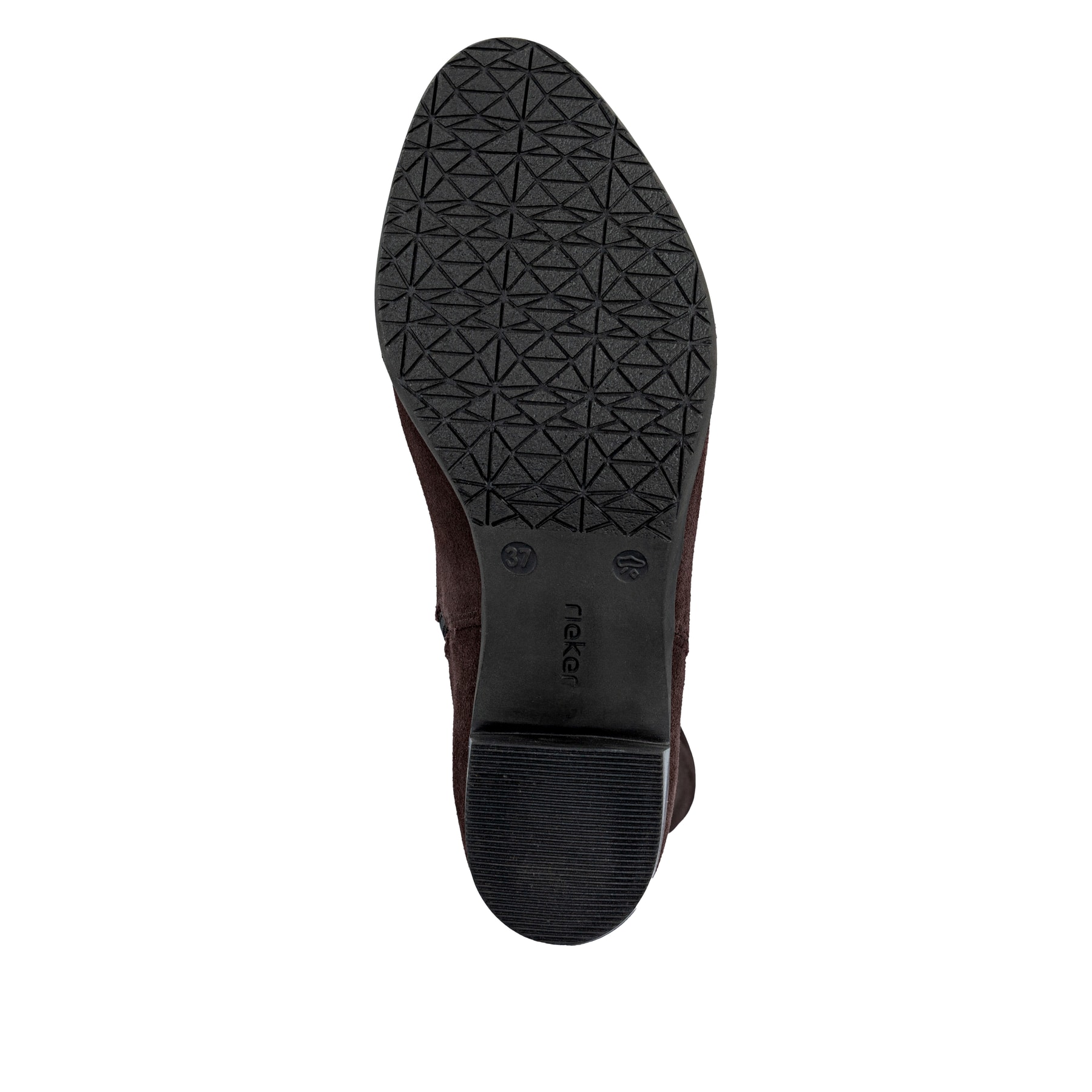 Dunkelbraune Rieker Damen Hochschaftstiefel Y2050-25 mit einem Reißverschluss. Schuh Laufsohle.