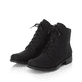 Graphitschwarze Rieker Damen Schnürstiefel 70821-00 mit einem Reißverschluss. Schuhpaar seitlich schräg.