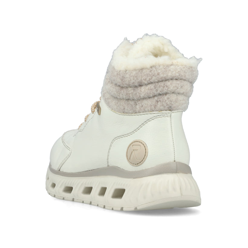 Weiße Rieker Damen Schnürstiefel M6010-80 mit flexibler und ultra leichter Sohle. Schuh von hinten.