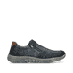 Blaue Rieker Herren Slipper 03550-14 mit einem Reißverschluss sowie Löcheroptik. Schuh Außenseite gespiegelt.