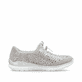 Metallische Rieker Damen Slipper L32P6-90 mit Deko-Reißverschluss sowie Gummizug. Schuh Innenseite.