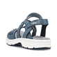 Blaue Rieker Damen Trekkingsandalen V9871-14 mit einem Elastikeinsatz. Schuh von hinten.