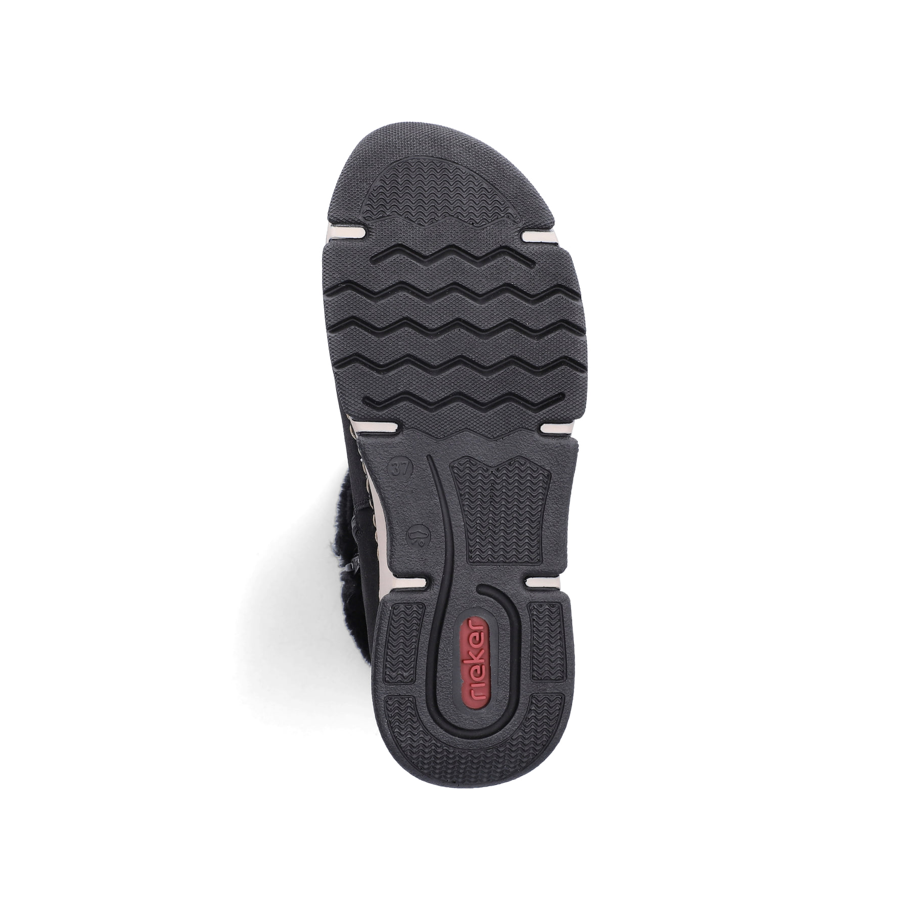 Schwarze Rieker Damen Kurzstiefel 45966-01 mit trendiger Schnalle. Schuh Laufsohle.