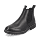Stahlschwarze Rieker Herren Chelsea Boots 33180-00 mit einem Reißverschluss. Schuh seitlich schräg.