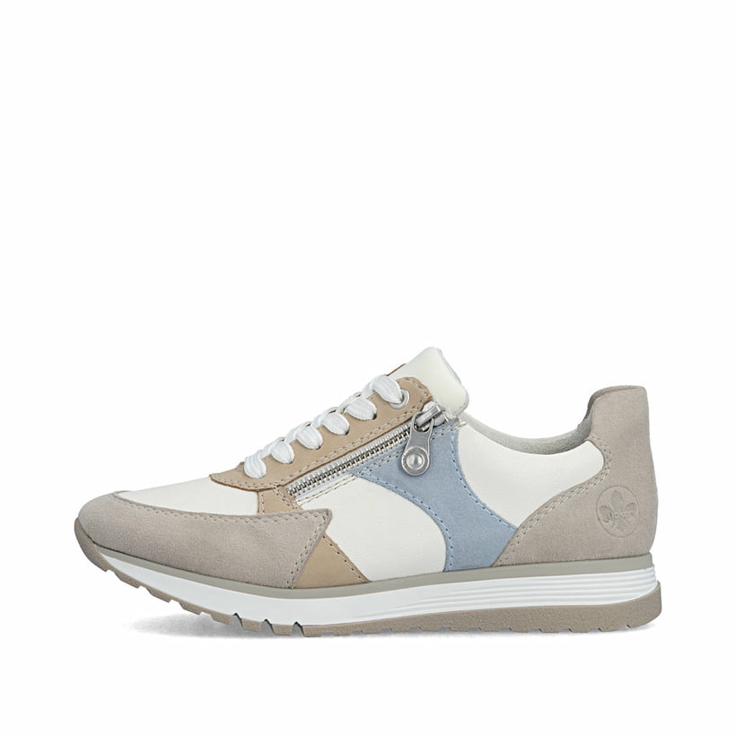 Weiße Rieker Damen Sneaker Low 49010-81 aus Rauleder mit einem Reißverschluss. Schuh Außenseite.