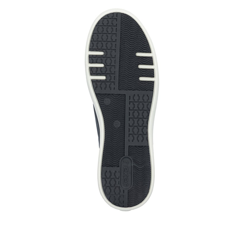 Baskets basses Rieker noires pour femme M7701-00 avec fermeture éclair. Semelle extérieure de la chaussure.