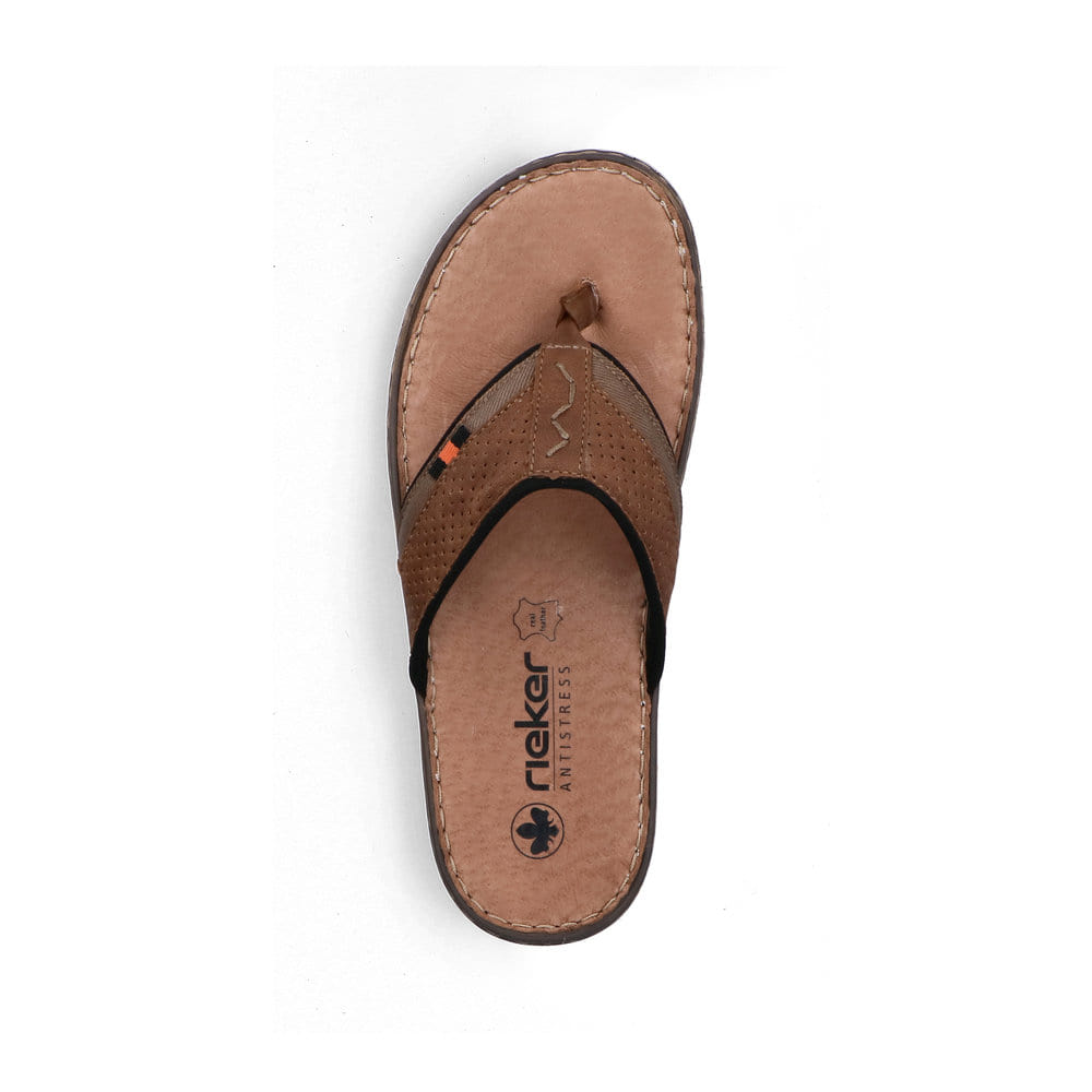 Braune Rieker Herren Zehentrenner 21084-23 mit der Komfortweite G. Schuh von oben.