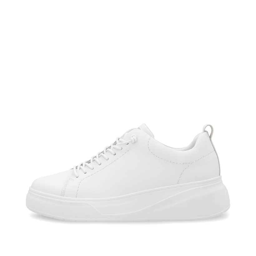 Weiße Rieker Damen Sneaker Low W2301-80 mit einer Gummischnürung. Schuh Außenseite.