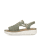 Grüne Rieker Keilsandaletten 69262-52 mit modischen Raffungen sowie Gummizug. Schuh Außenseite.