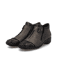 Braune Rieker Damen Kurzstiefel 58388-25 aus Glattleder mit dekorativer Blume. Schuhpaar seitlich schräg.