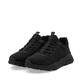Schwarze Rieker Herren Sneaker Low U1303-00 mit Gummizug sowie flexibler Sohle. Schuhpaar seitlich schräg.