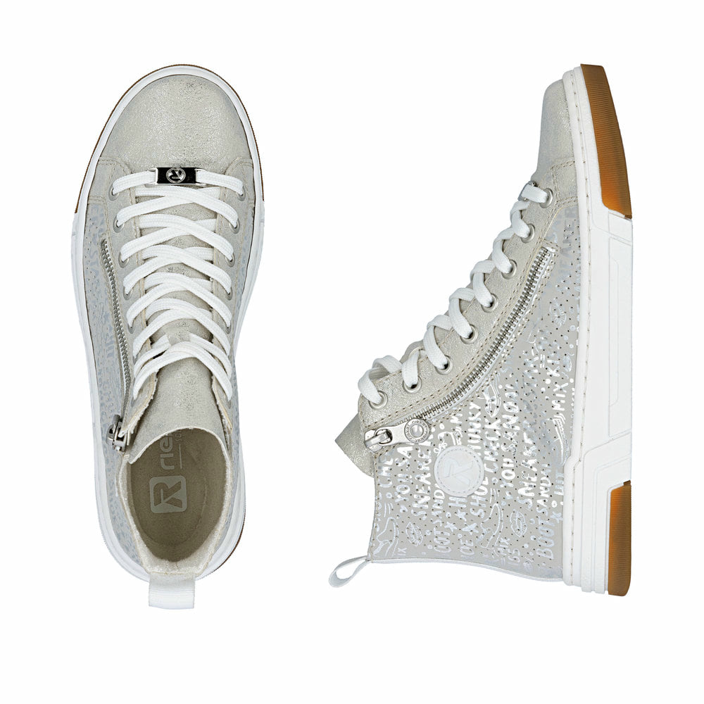 Baskets montantes Rieker grises pour femme N3945-40 avec détail décoratif. Chaussure vue de dessus, couchée.