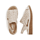 Beige Rieker Keilsandaletten 62741-60 mit einem Gummizug sowie der Extraweite H. Schuh von oben, liegend.