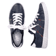 Marineblaue Rieker Damen Schnürschuhe N0910-14 mit Ziernähten. Schuh von oben, liegend.