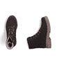 Dunkelbraune Rieker Damen Biker Boots Y7622-25 mit einem Reißverschluss. Schuh von oben, liegend.