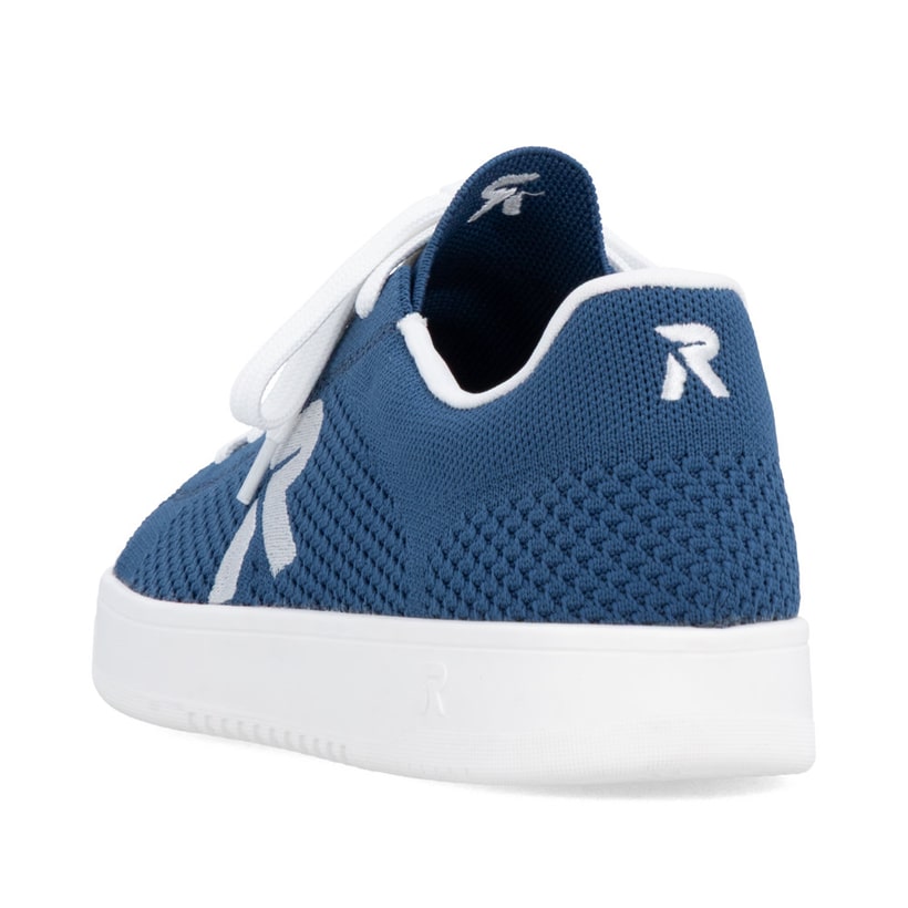 Blaue waschbare Rieker Herren Sneaker Low U1904-14 mit einer Schnürung. Schuh von hinten.