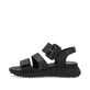 Schwarze Rieker Damen Riemchensandalen W2950-00 mit einem Klettverschluss. Schuh Außenseite.