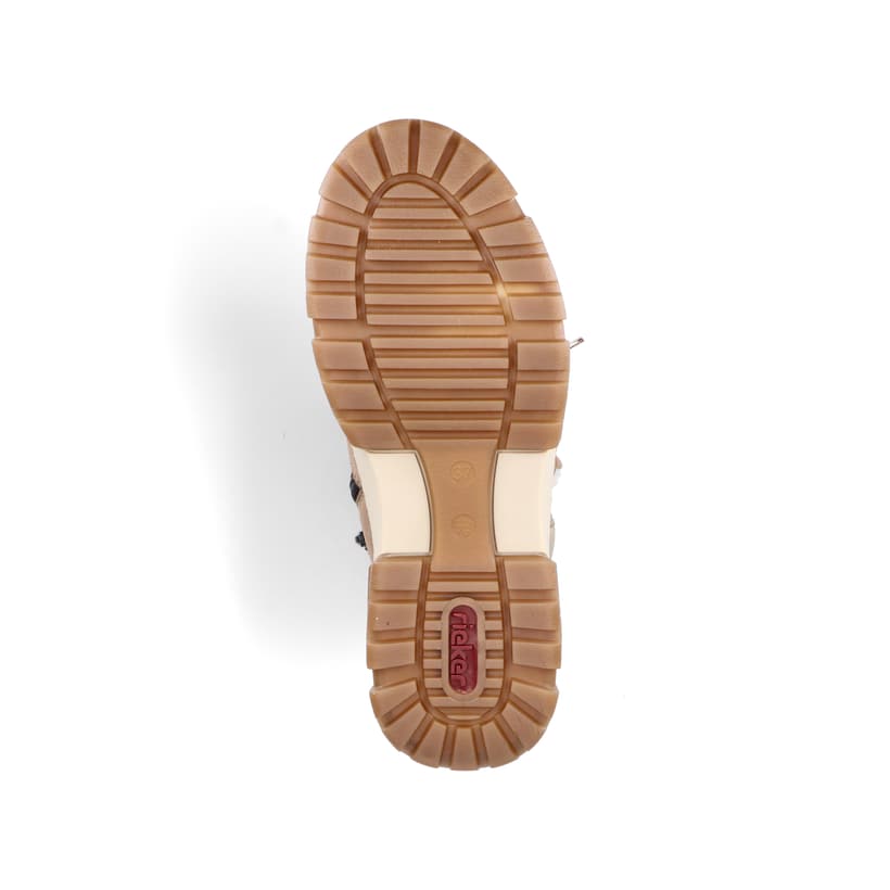 Braunbeige Rieker Damen Schnürstiefel X8647-64 mit Schnürung und Reißverschluss. Schuh Laufsohle