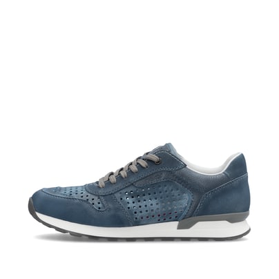 Blaue Rieker Herren Sneaker Low U0312-12 mit Schnürung sowie Komfortweite G 1/2. Schuh Außenseite.
