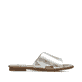 Silberne Rieker Damen Pantoletten 64282-90 mit Gummizug sowie griffiger Sohle. Schuh Innenseite.
