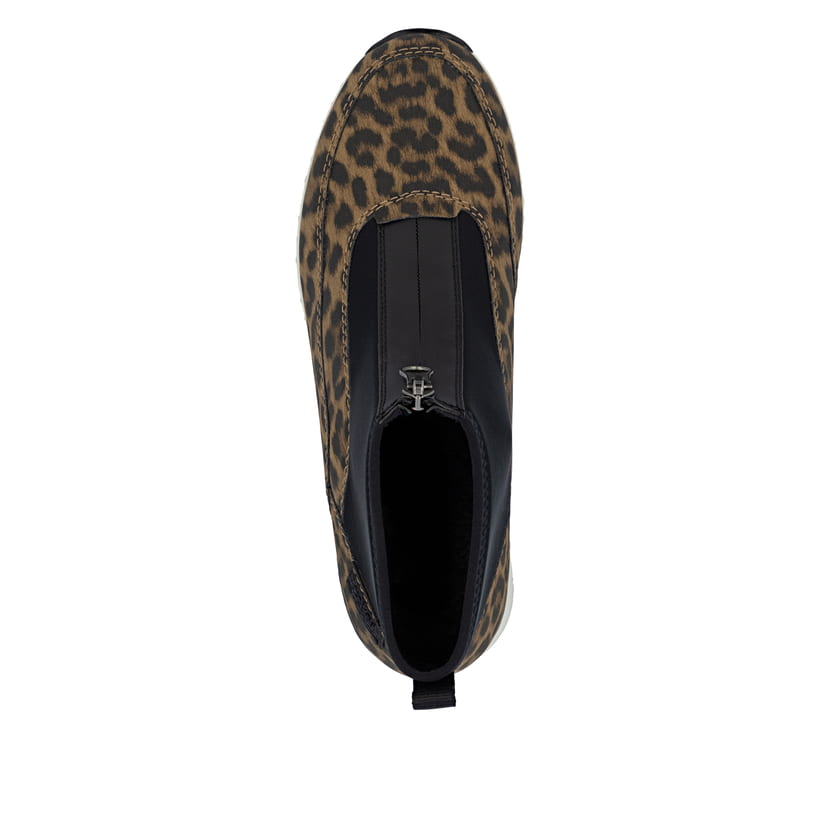 Baskets montantes Rieker multicolores femme N6352-90 avec imprimé léopard. Semelle extérieure de la chaussure.