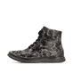 Schwarze Rieker Damen Schnürstiefel 53632-90 mit floralem Aufdruck. Schuh Außenseite.