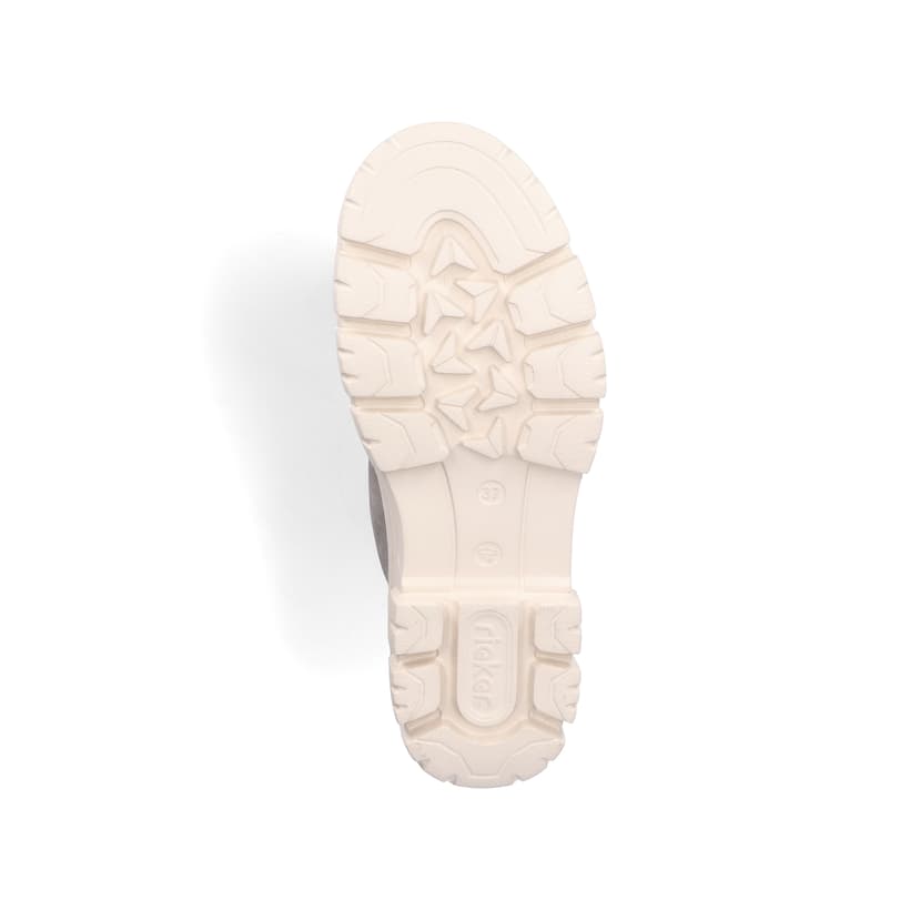 Hellgraue Rieker Damen Schnürstiefel Z7410-40 mit dunklen Ziernähten. Schuh Laufsohle.
