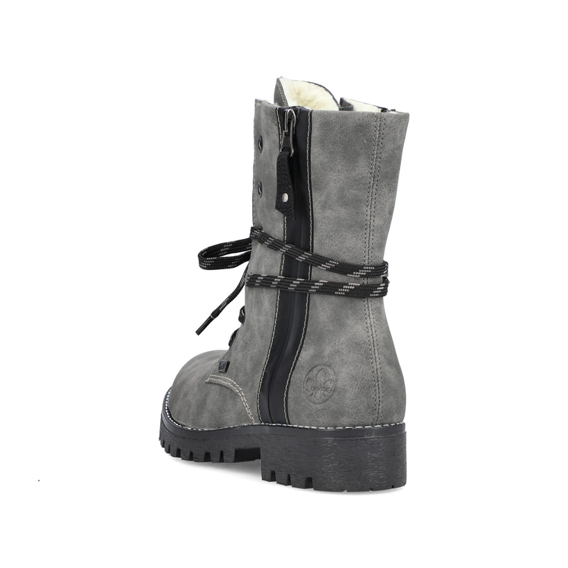 
Mondgraue Rieker Damen Schnürstiefel 785K0-45 mit Schnürung und Reißverschluss. Schuh von hinten