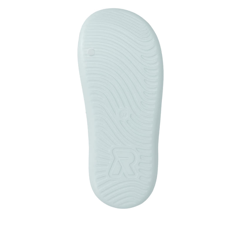 Grüne Rieker Damen Pantoletten W3450-53 mit flexibler und ultraleichter Sohle. Schuh Laufsohle.