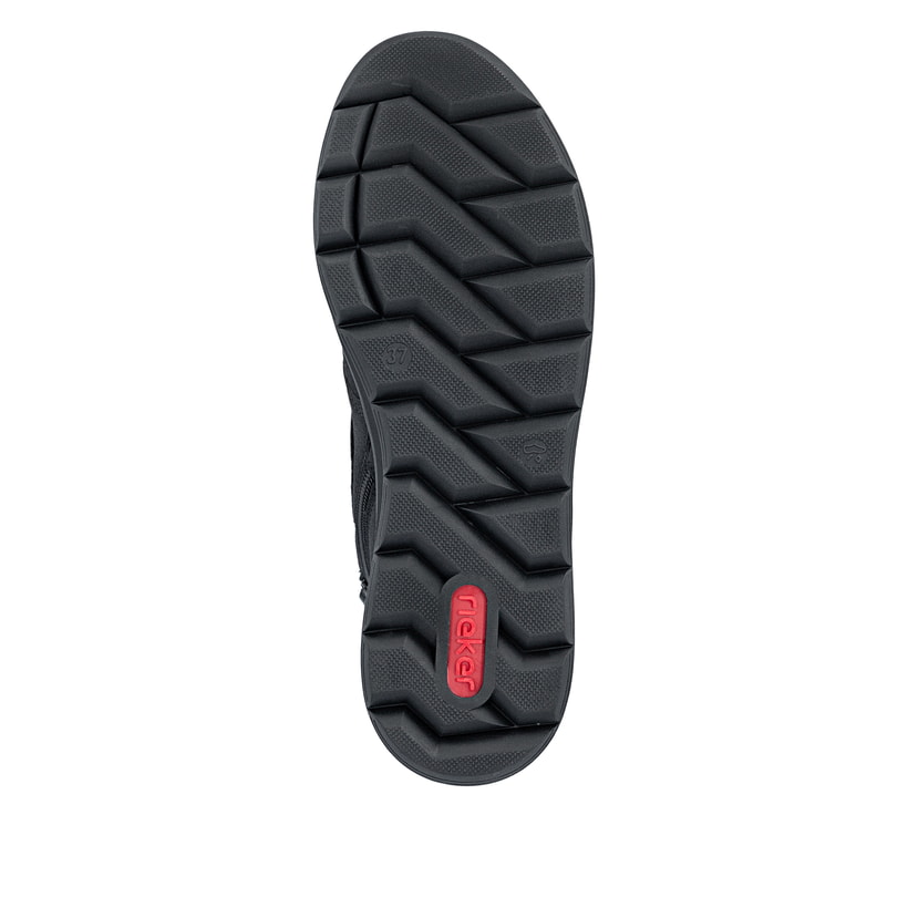 Bottines Rieker noires pour femmes Z0064-00 avec éléments décoratifs. Semelle extérieure de la chaussure.