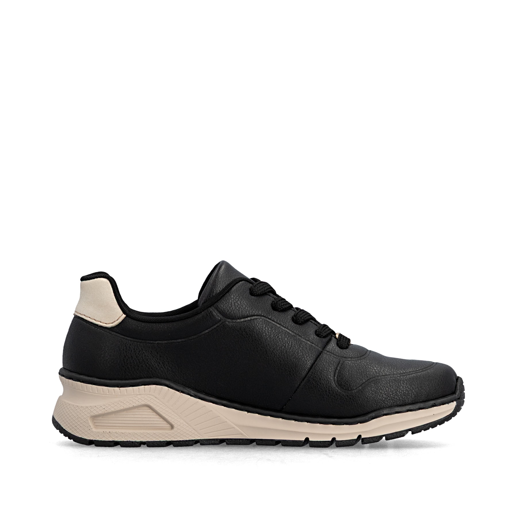 Schwarze Rieker Damen Sneaker Low M4903-03 aus Glattleder mit einer Schnürung. Schuh Innenseite.
