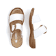 Weiße Rieker Damen Pantoletten 60894-80 mit trendigen Schnalle. Schuh von oben, liegend.