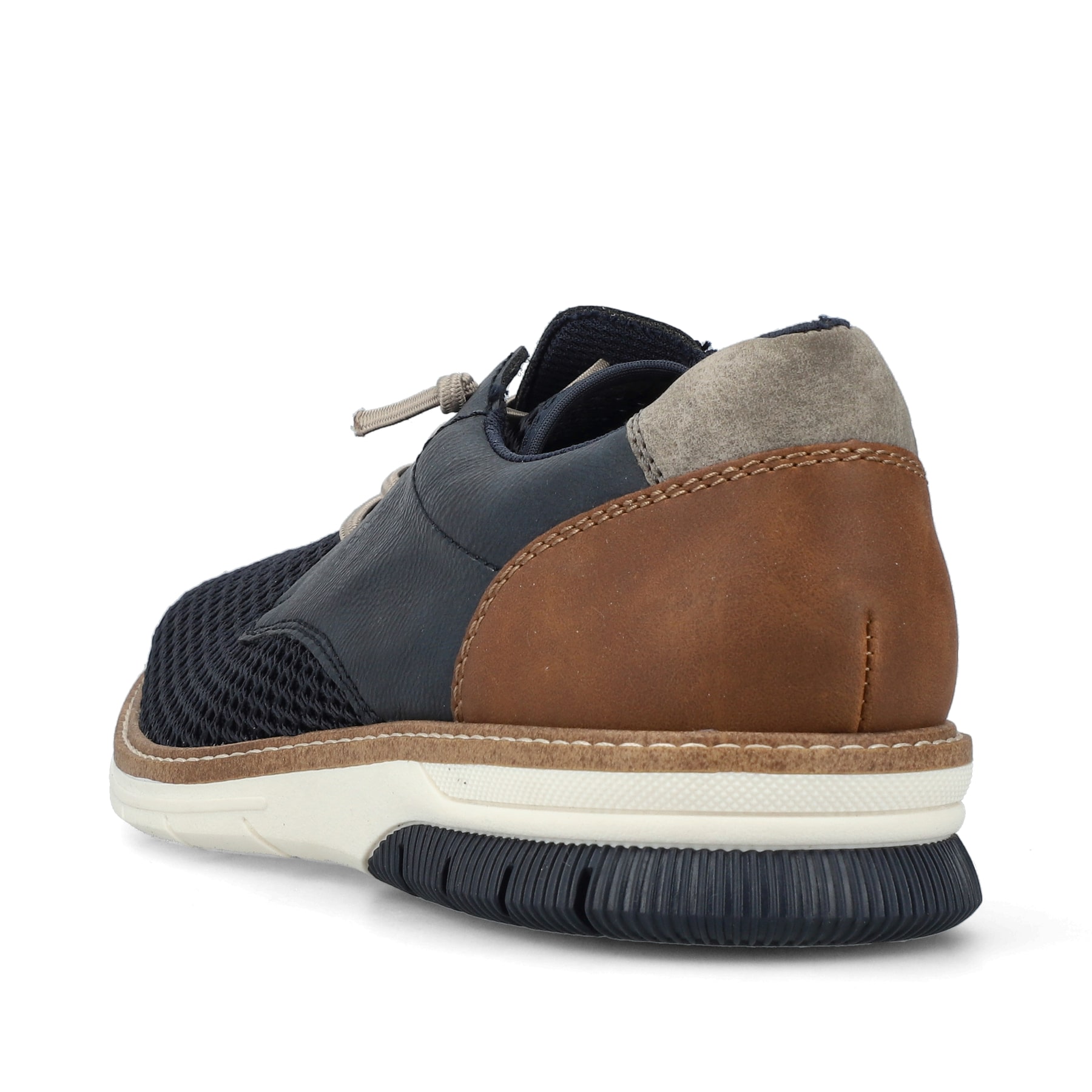 Blaue Rieker Herren Schnürschuhe 14442-14 mit der Komfortweite G 1/2. Schuh von hinten.