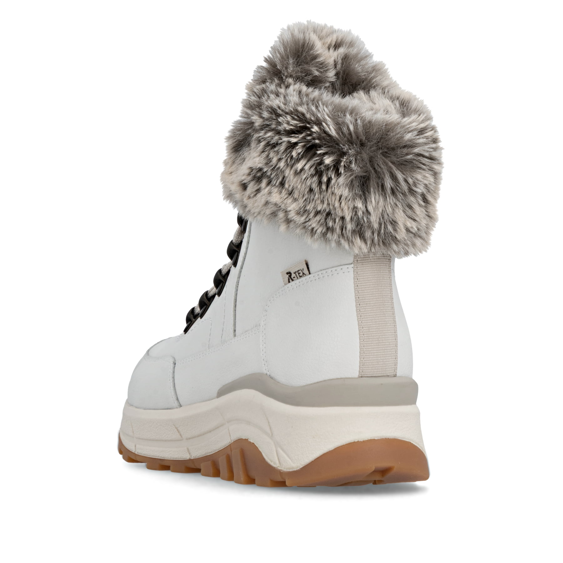 Weiße Rieker Damen Schnürstiefel W0063-80 mit wasserabweisender TEX-Membran. Schuh von hinten.