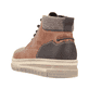 Karamellbraune Rieker Herren Schnürstiefel 38532-25 mit einem Reißverschluss. Schuh von hinten.
