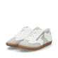 Weiße Rieker Damen Sneaker Low L9700-80 mit einem Reißverschluss. Schuhpaar seitlich schräg.