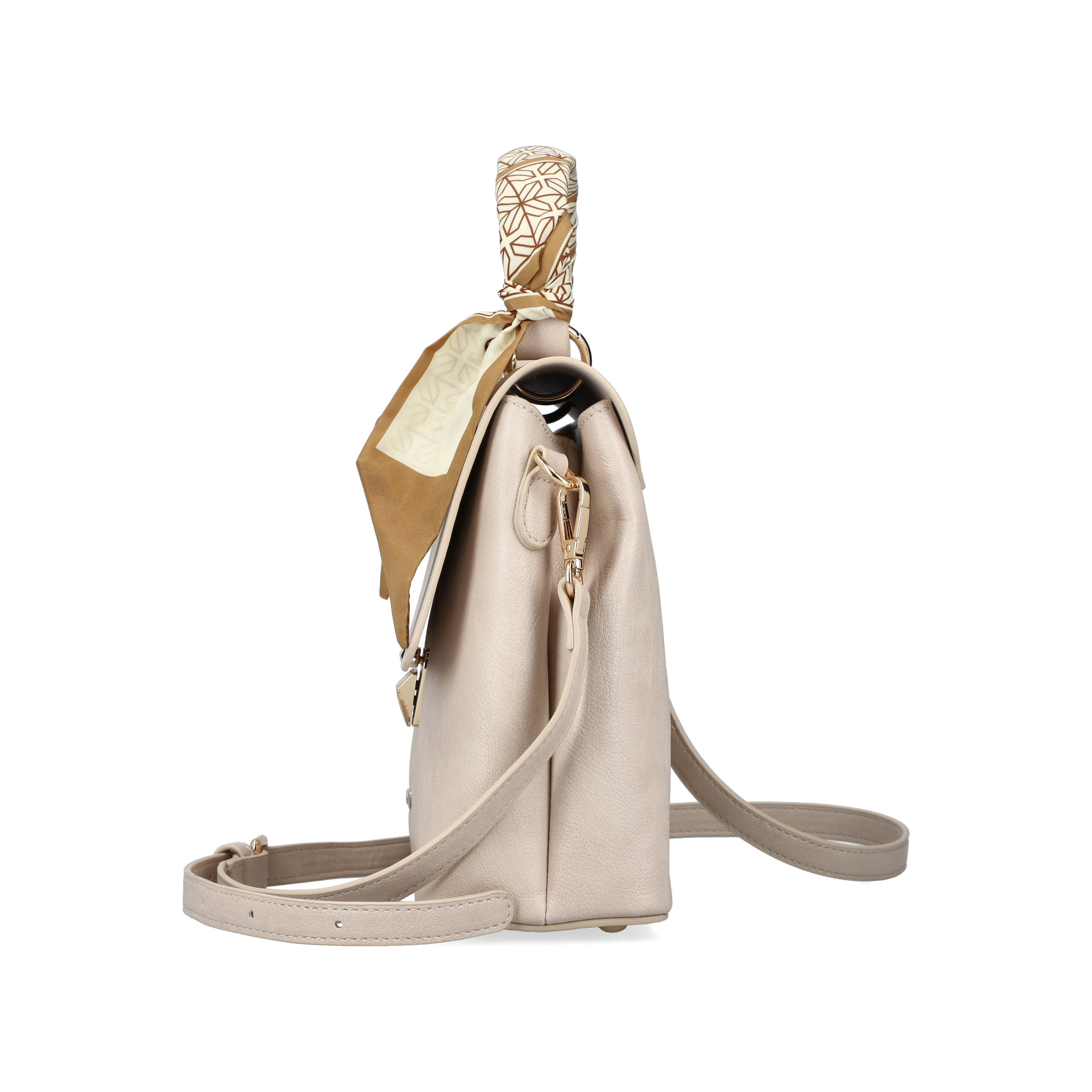 Sac à main Rieker H1605-60 beige avec bande décorative sur l'anse et fermeture éclair. Côté droit.